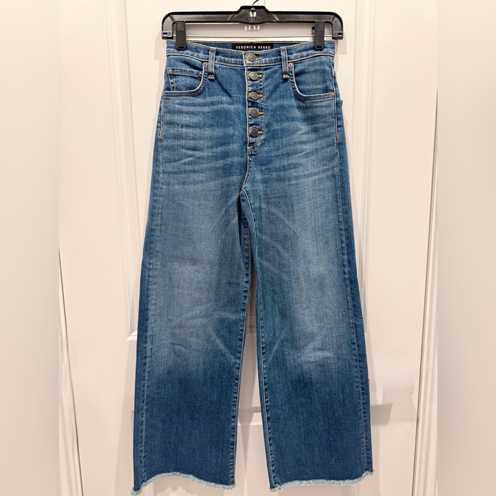 Veronica Beard Kirra Button-Fly Blue Wide Leg Jeans
